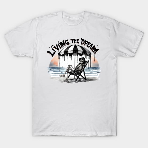 Living The Dream Skeletal Beach Relaxation Unique Weird T-Shirt by ThatVibe